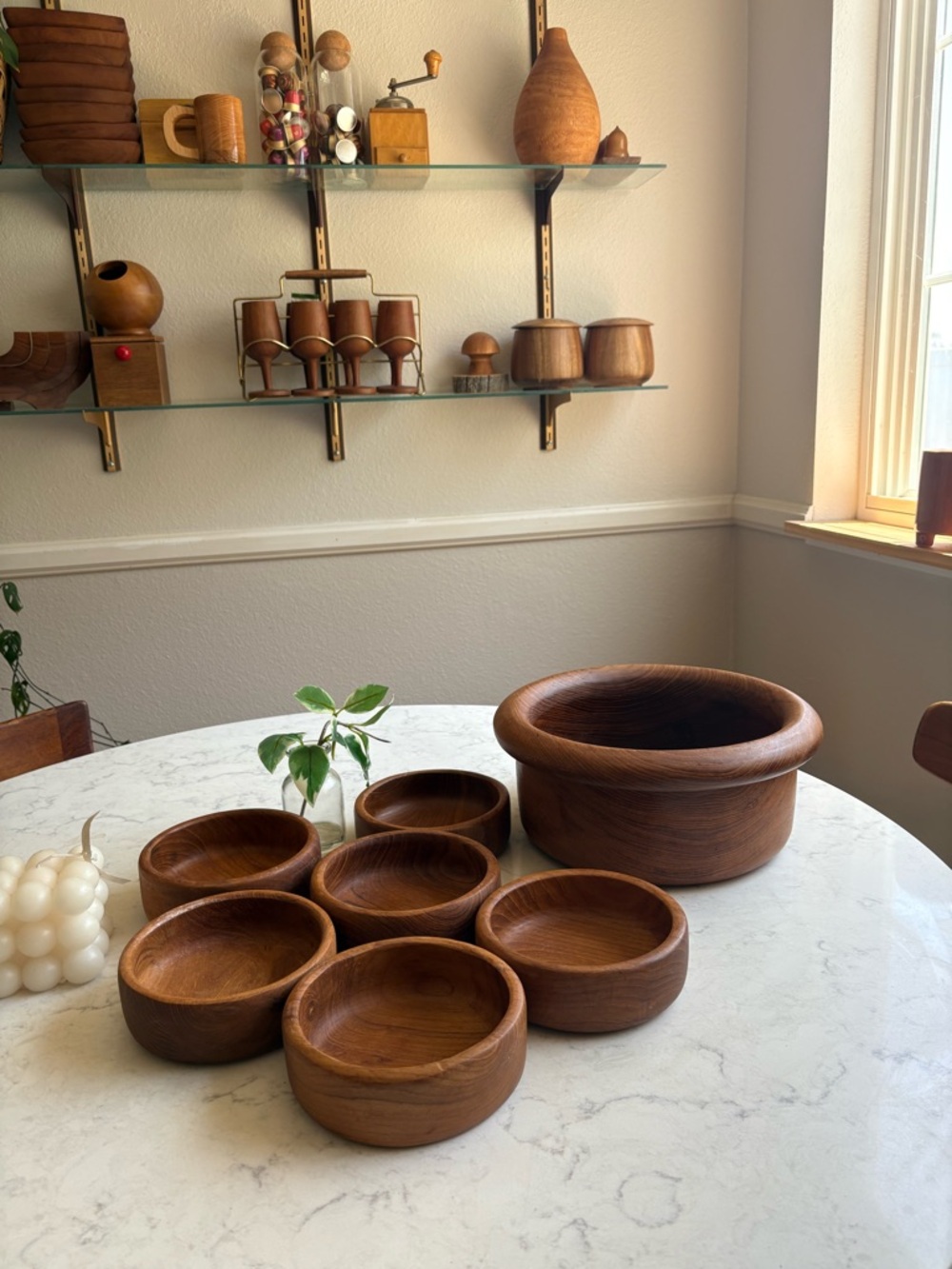 MCM Handcrafted Danish Teak Wooden Serving Bowl Set - Brown 7pcs